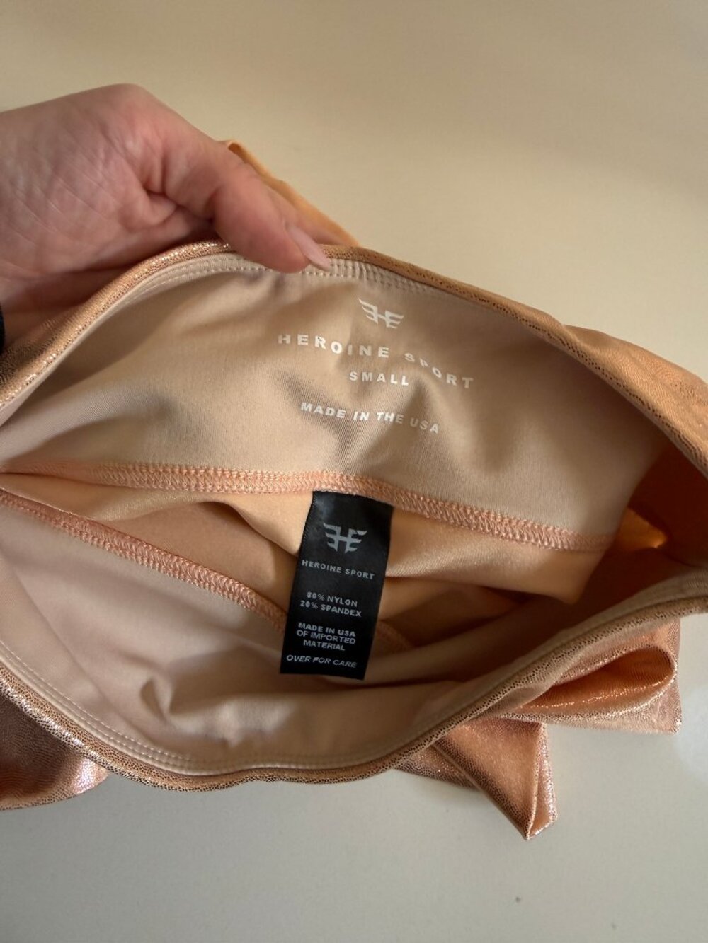 Heroine Sport Metallic Peach Gold Leggings Size Small New Shiny High Waist